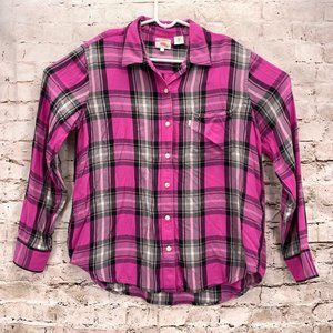 Levis Womens Large Button Down Plaid Shirt Pink